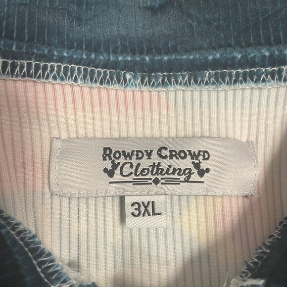 Rowdy Crowd Clothing Women Top 3X Button Up Southwest Aztec Cowboy Velour Velvet - Picture 5 of 16